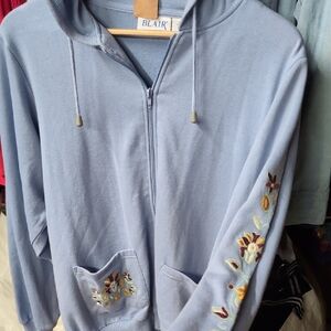 Vintage Blair Light Blue Hoodie with Floral Embroidery